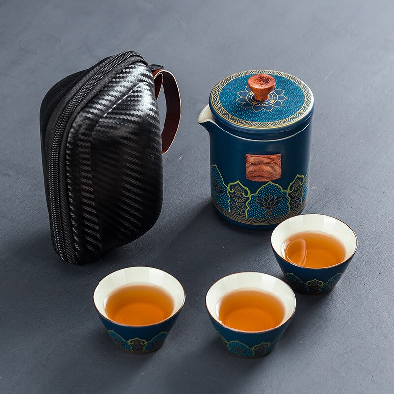 Kinesisk kung fu teset keramisk bärbar tekanna set utomhus resor gaiwan te koppar te ceremoni tekopp drinkware fin: Stil 3