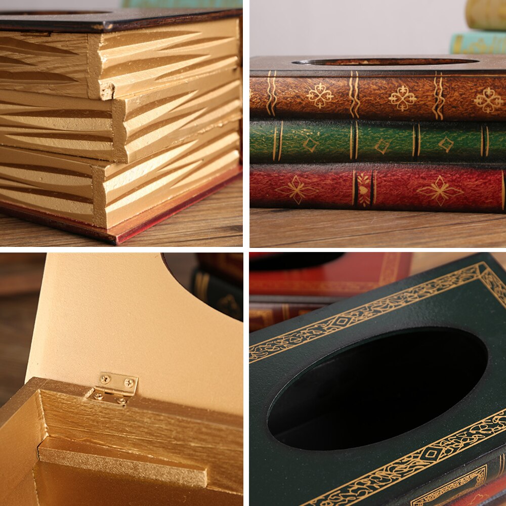 Table Tissue Box Book Shaped Wooden Paper Storage Organizer Tissue Case for Restaurant Household Paper Box Holder Table Decor