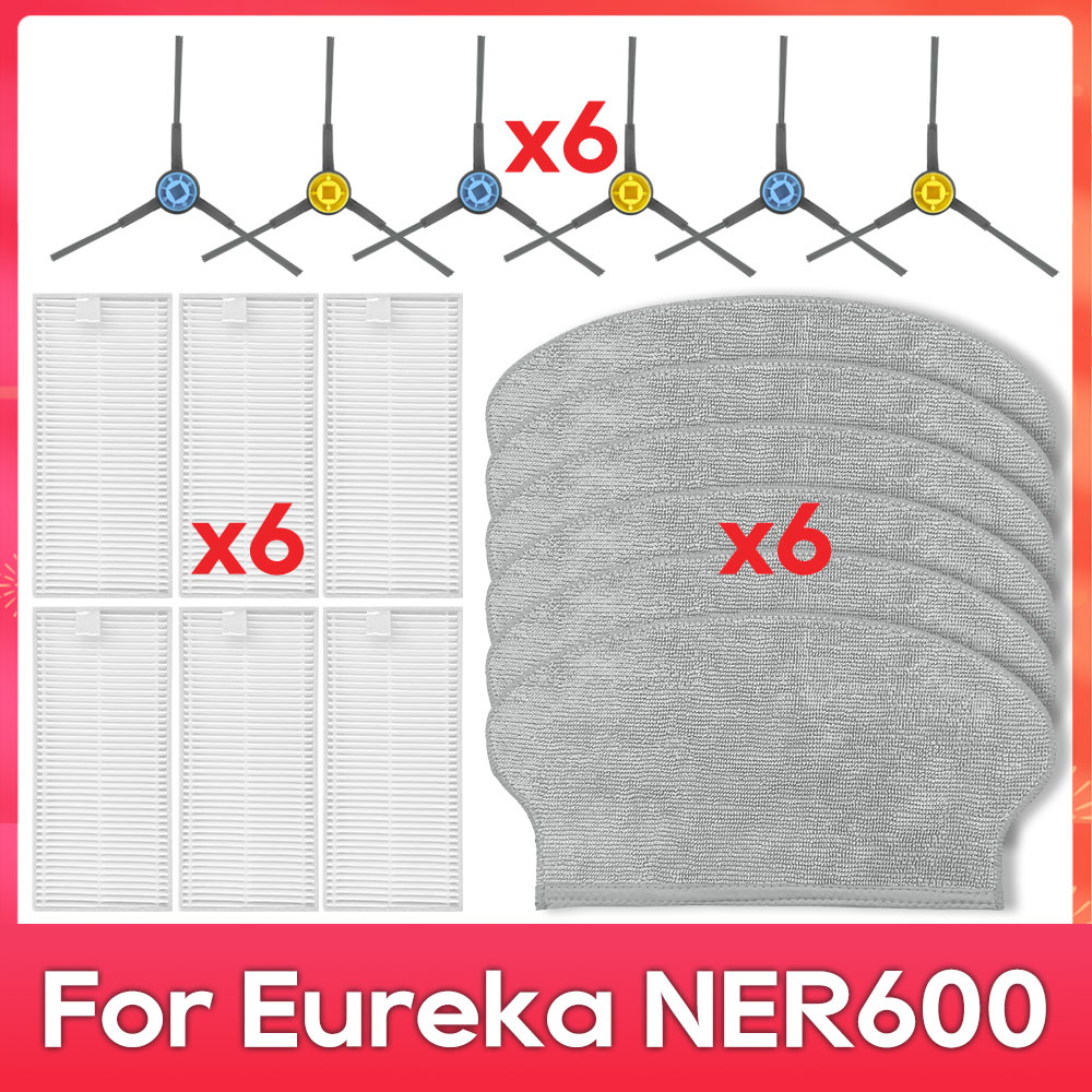 Compatível com ( Eureka NER600 ) Kit de Substituição de Peças: Rolo, Escova Principal e Lateral, Filtro HEPA, Pano de Mopa, Peças de Reposição para Aspirador de Pó Robô: Chocolate
