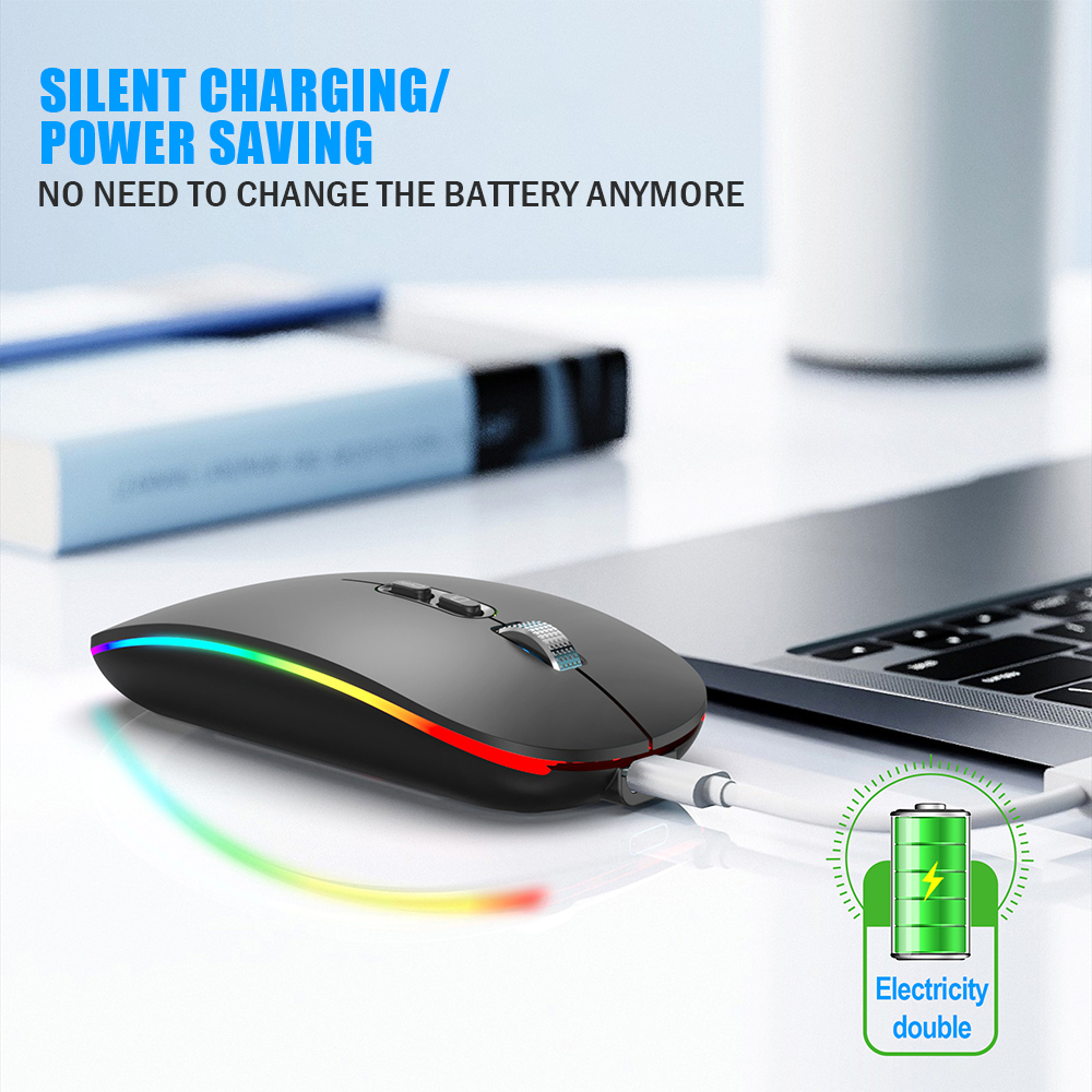 VicTsing-ratón inalámbrico recargable 2,4G, Mouse con Bluetooth V5.1, LED, delgado, con botón de inicio para ordenador portátil, PC, escritorio