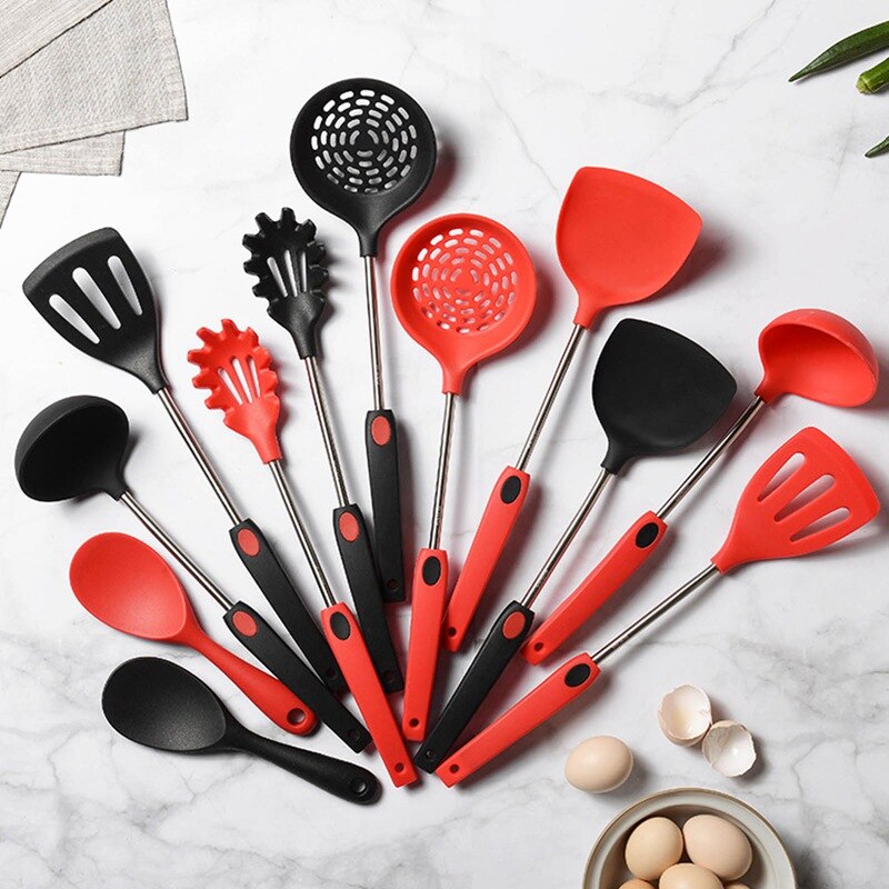 Silicone Utensil-Set Turner Spatula Cooking-Spoon Soup Pastry Tools 11-in-1 Kit Versatile Kitchen Spatula