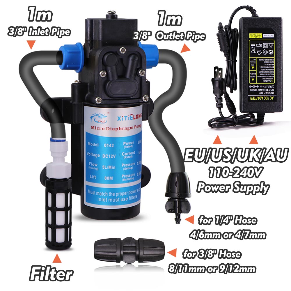 45/60/80/100W Water Pressure Diaphragm Self-priming Pump with 110-240V Power Supply Kit Garden Irrigation Agriculture Watering