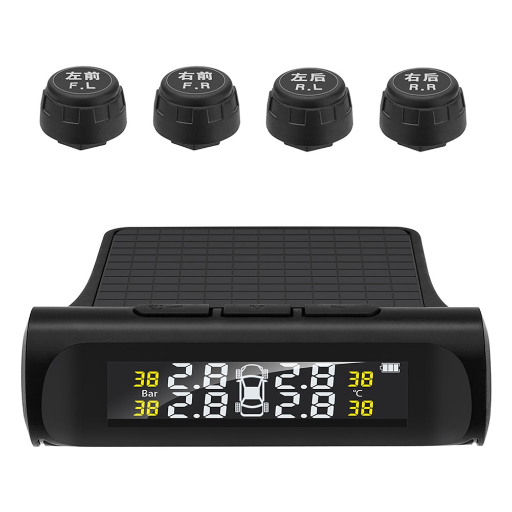 Monitoring System with 4 External Sensors Monitoring Tyre Temperature Solar Car TPMS Vehicle Tire Pressure Alarm System