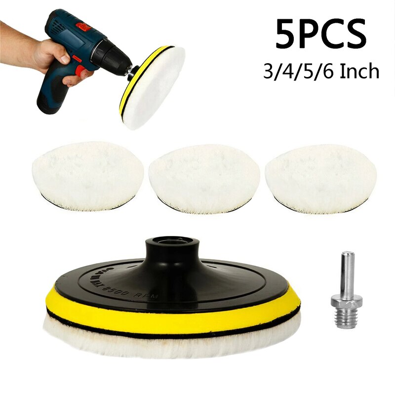 5Pcs Car Polishing Kit Self-Adhesive Buffing Waxing Sponge Wool Wheel Polish Pad for Car Polisher Drill Adapter Detail Cleaning