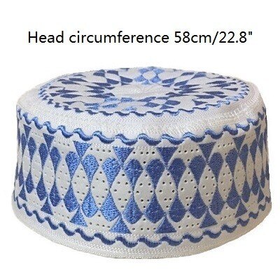 Muslim Bonnet Cap Hats Arabic Men Prayer Islam Egyptian Kufi Topi Men's Accessories Saudi Arabia African Head Wraps Brown Hats: blue 58 cm