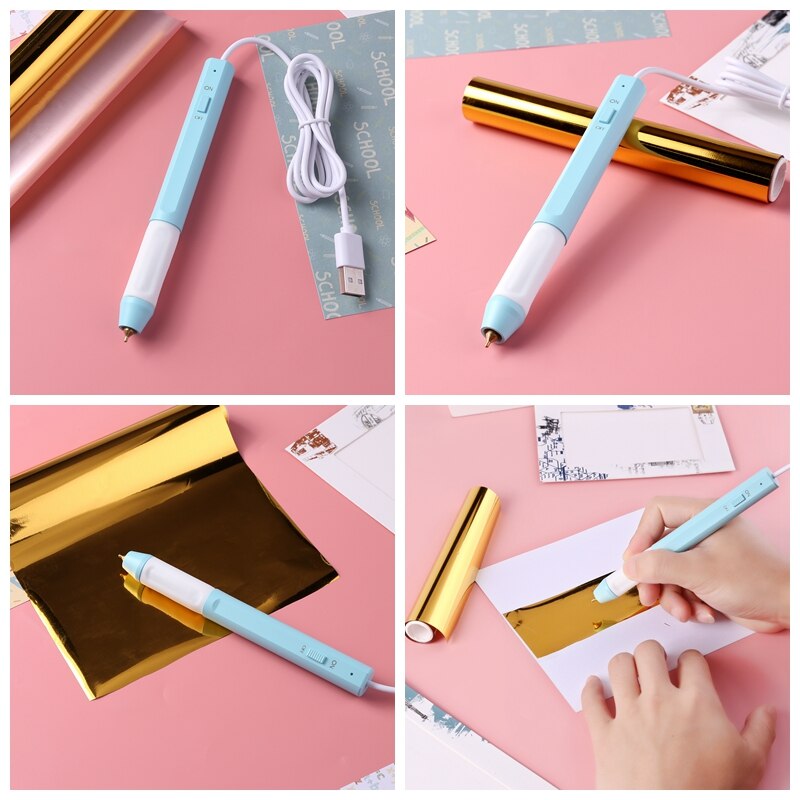 Juego de bolígrafo de lámina térmica, tarjeta de álbum de recortes resistente al calor alimentada por USB, herramientas de bricolaje de escritura brillante, 0,8mm/1,5mm,