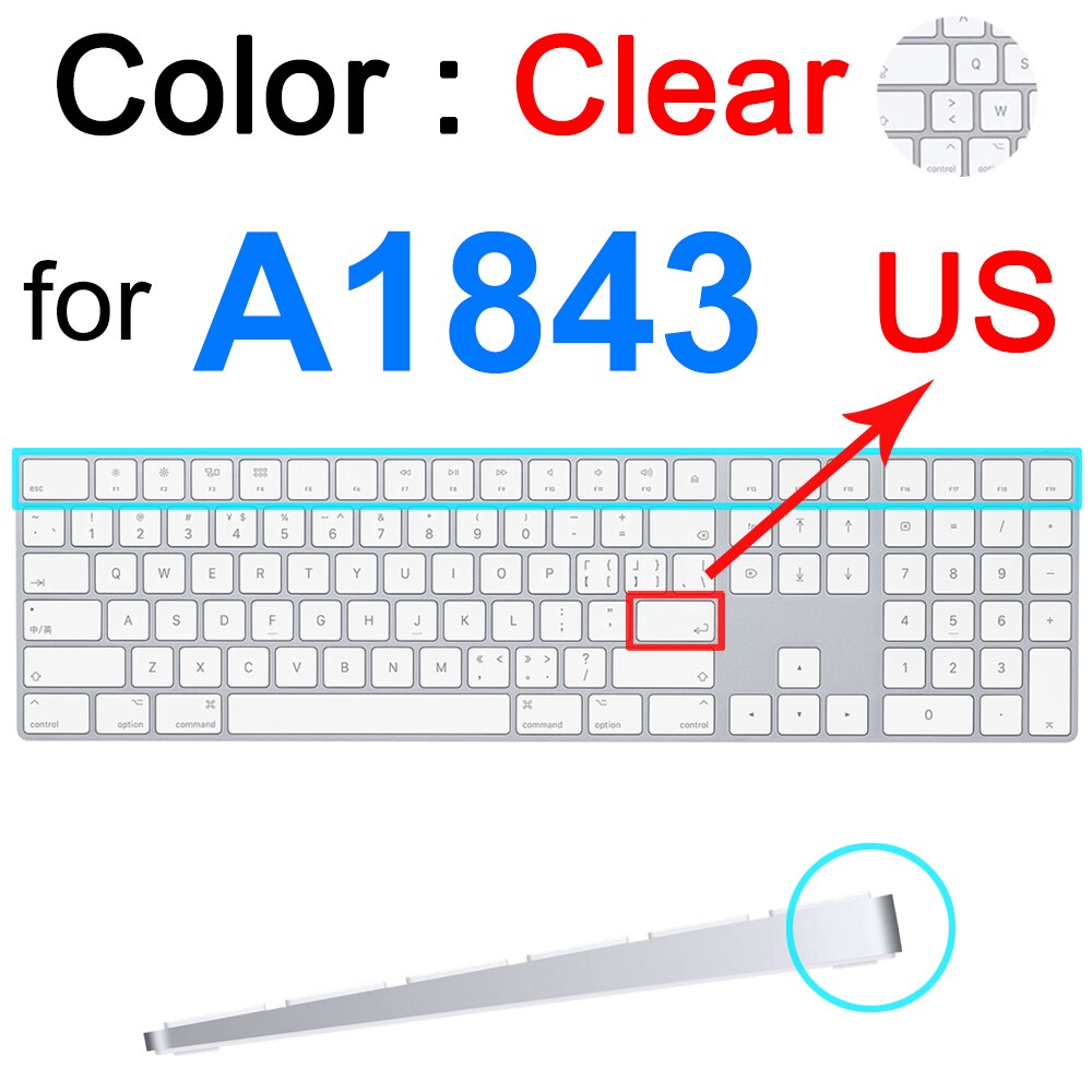 Keyboard Cover Voor Imac Draadloze Bluetooth Magic Voor Apple A1644 A1314 A1843 A1243 G6 Numeriek Toetsenbord Clear Eu Ons Protector huid: Clear for A1843 US