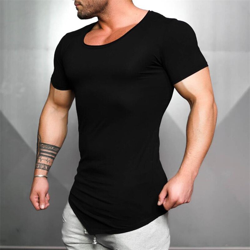 Herre kompression skinny t-shirt fitness stram t-shirt sommer korte ærmer hurtigtørrende t-shirts træningstøj