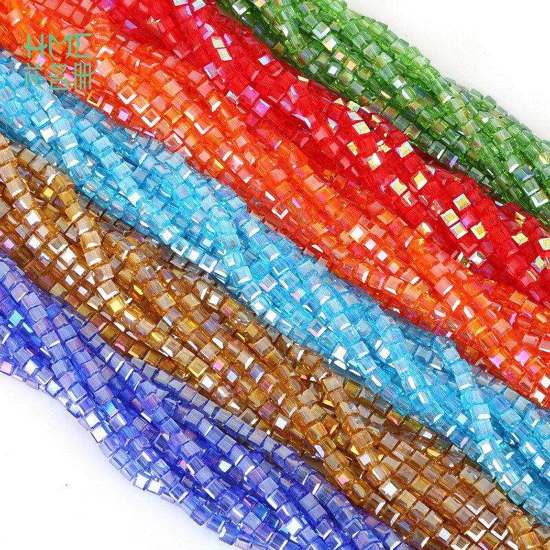 Approx 200pcs 2mm Square Shape Austrian Crystal Beads Cubic Loose Spacer Beads for Bracelet Making DIY Jewelry Accessories