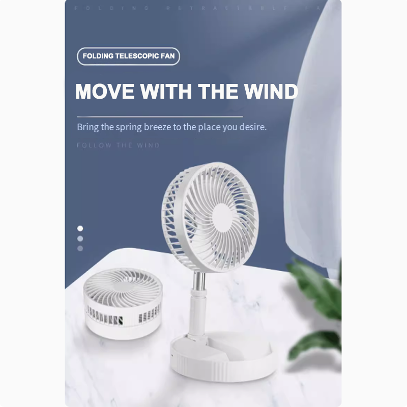 Gletsjerwitte uitschuifbare ventilator met usb-oplaadfunctie, opvouwbare, draagbare mini-elektrische ventilator voor slaapzaal, buitenactiviteiten en ventilator met afstandsbediening.