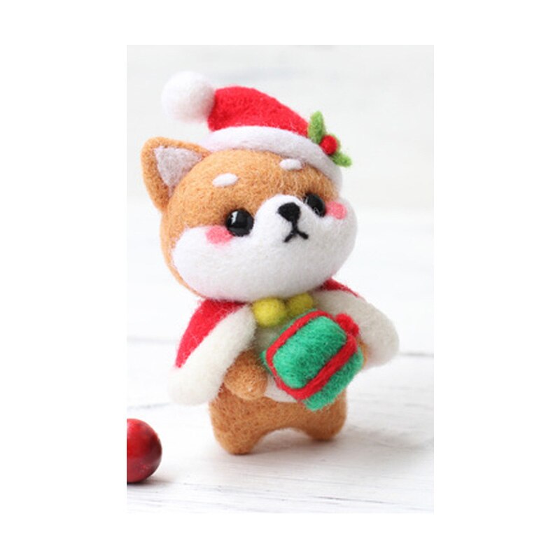 1 set wool for Felt DIY Package Hamsters, cats, dogs, Christmas , stamps needle felting, Shiba Inu Set animals: Light Green