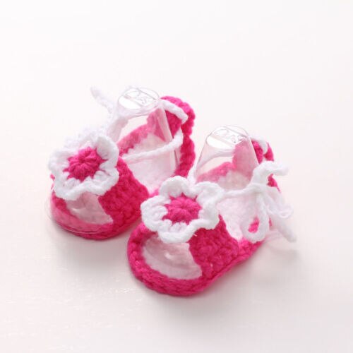 Baby Girl Kid Infant Handmade Crochet Knit Flower Pearl Sandals Toddler Shoes