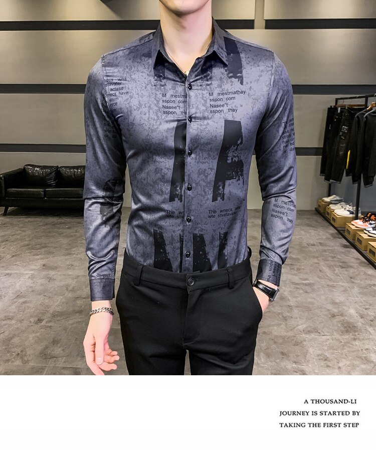 Merke herre uformelt trykt outwear herre slim kora style lettstelt skjorte pluss størrelse m -4xl: Grå / 4xl
