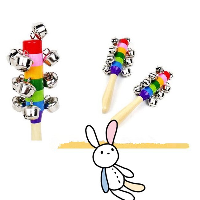 1 Pc Houten Stok 10 Jingle Bells Regenboog Hand Schudden Bell Rammelaars Baby Kids Kinderen Educatief Speelgoed