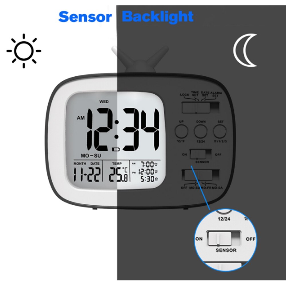 Horloge électronique Simple photosensible horloge intelligente réveil rétro trois groupes réveil