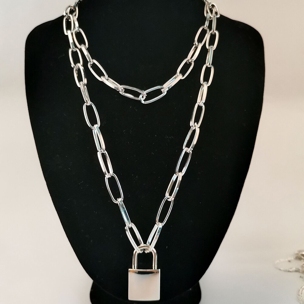 Punk retro metal nøglelås vedhæng halskæde kvindelig sølv farve lang kæde kraveben halskæder til kvinder hals smykker