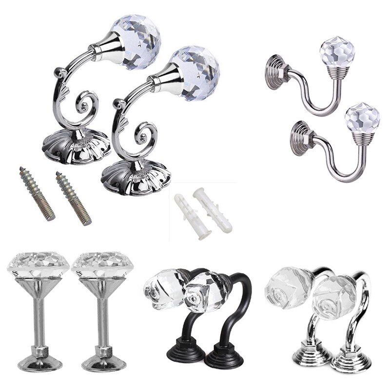 Solid Luxury Crystal Glass Curtain Holdback Wall Tie Back Hooks Hanger Holder Curtain Wall Hooks 2pcs