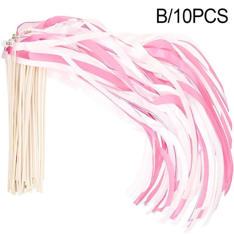 10 sztuk/partia ciemnozielone wstążki ślubne różdżki ze złotym dzwonkiem wstążki kręcenie serpentyny ślubne wstążki Stick: różowy biały