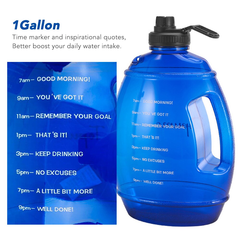 1 Gallon Sports Water Bottle with Time Marker Drinking Kettle Fitness Sport Bottle Water Jug Camping Office School Gym Workout