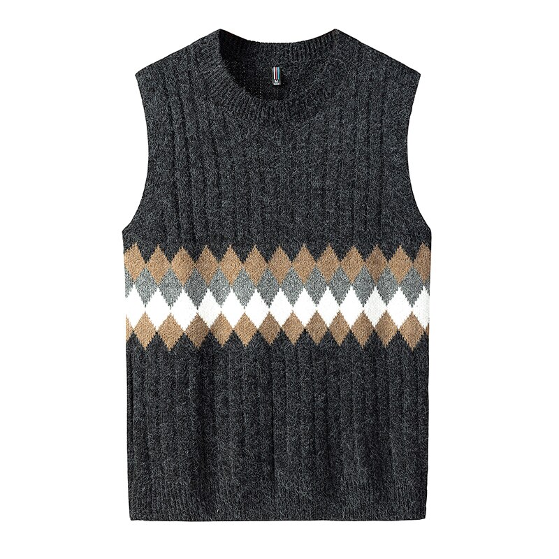 Huncher strikket sweater vest herre efterårs strik ærmeløs sweater koreansk harajuku patchwork sorte sweatere veste herre: Sort vest / Asiatisk-m