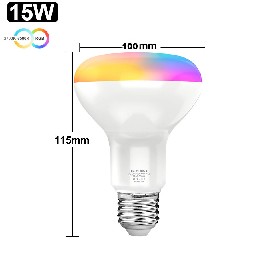 Tuya-bombilla inteligente E27, E14, GU10, Color RGB, 8W, 12W, 18W, regulable con aplicación, Control por voz para Google Home y Alexa
