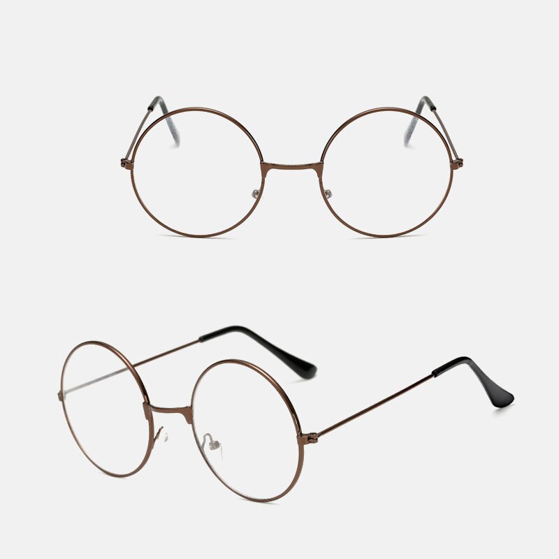Gafas clásicas redondas, montura Simple, cristales planos, luz clásica, miopía, Gafas de Metal para mujer, montura de gafas de estilo intelectual literario: Coffee