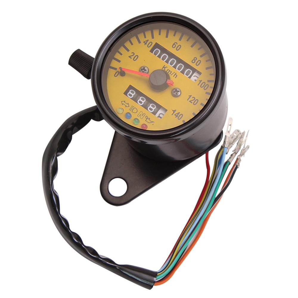 Cafe Racer 12V Universal Motorcycle Speedometer Odometer Motor Dual Speed Meter Gauge Miles with LED Indicator Speedometer: black
