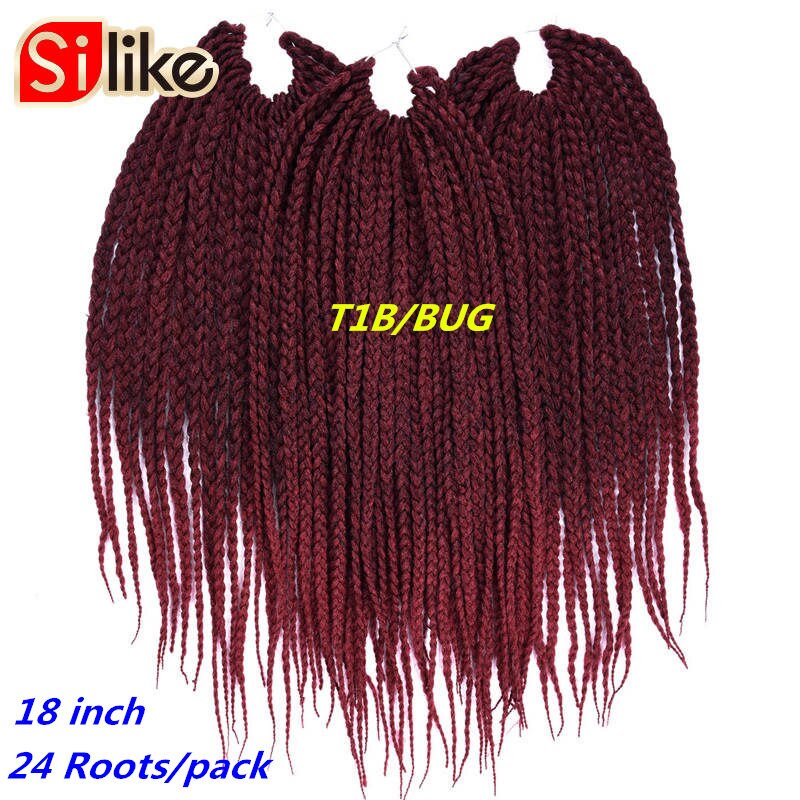 Ombre Grey 18 Inch Synthtic Micro Crochet Box Braids Hair Extension 24 Roots hair Braiding for Black Women: T1B/Burgundy