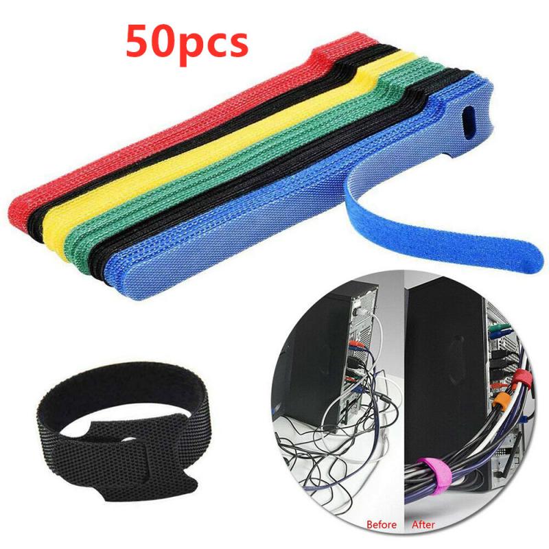 Self-adhesive Fixed Velcro Tape Solid Nylon Velcro Cable Tie Wire Battery Rod Ring Belt Strap Fastener Tape Cord Tidy Organizer