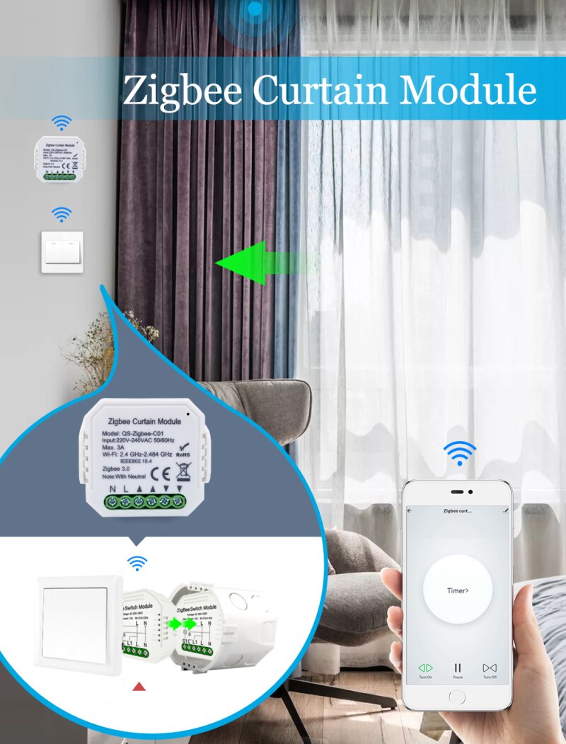 Tuya Wifi automatische gordijnopener, oplaadbare slimme gordijnrobot met luminatie en temperatuur voor slaapkamer en woonkamer, werken met Alexa
