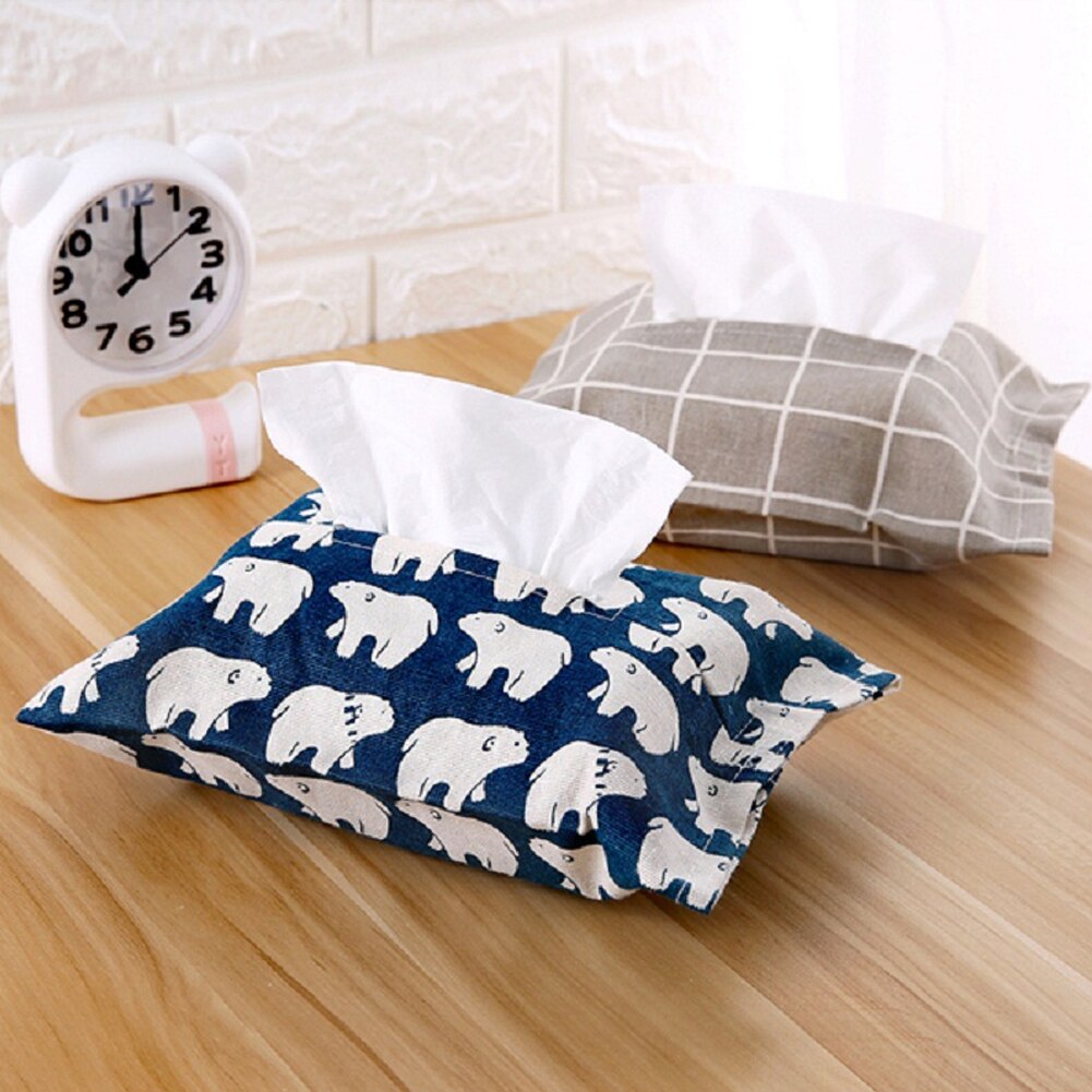Tissue Bag Cotton And Linen Tissue Box Cover Handkerchief Napkin Holder Cover Cute Animal Printing Baby Wet Wipes Box Wipe Cases