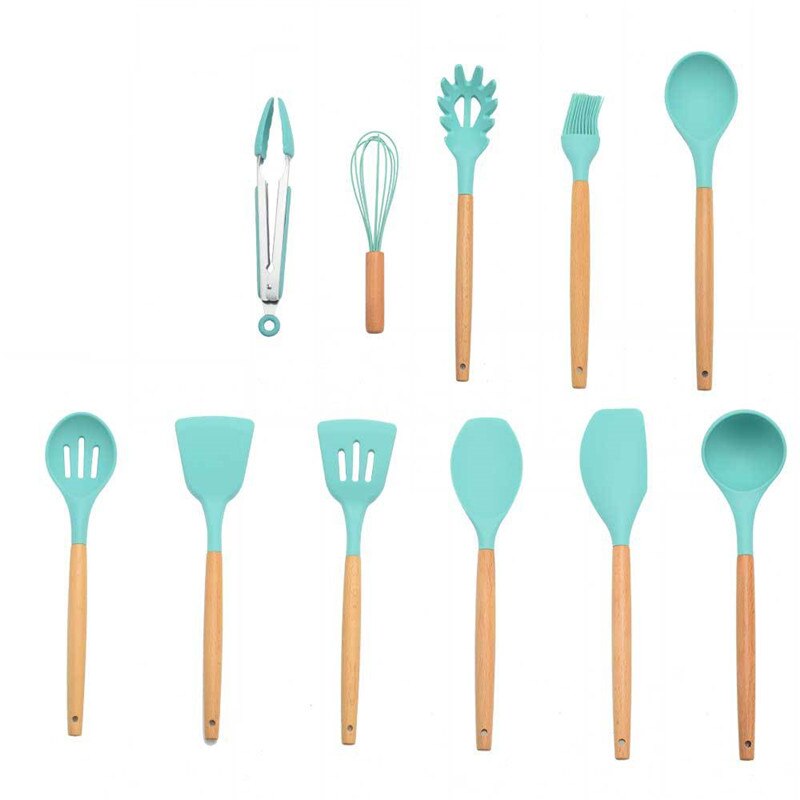 9/11/12 st silikonset matlagningsredskap set non-stick spatel spade trähandtag matlagningsredskap set med köksredskap förvaringslåda: Tiffany -11 st