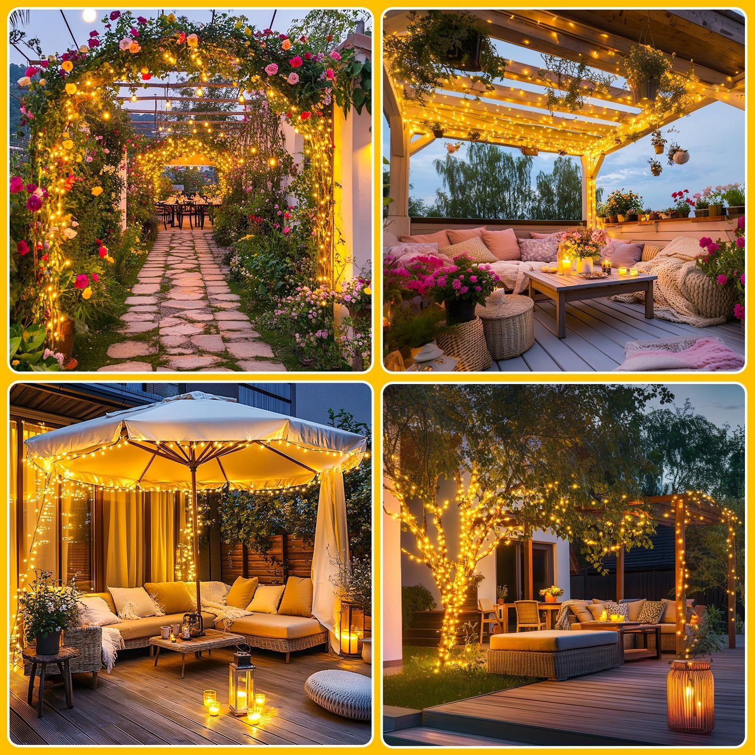 Guirnaldas de luces alimentadas por energía Solar para exteriores, guirnalda de luces LED, luz de hadas alimentada por energía Solar para decoración de jardín, Patio, árbol, boda, de Navidad