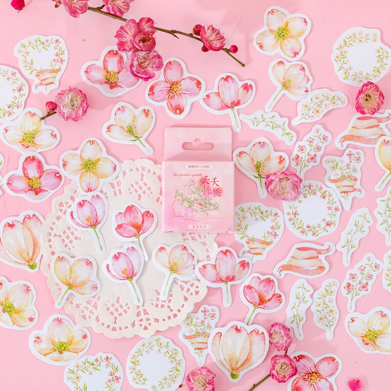 46PCS Pink Peach Phone Aesthetic Stickers Decoracion Scrapbooking Accessories Sticker Flakes Office School Supplies