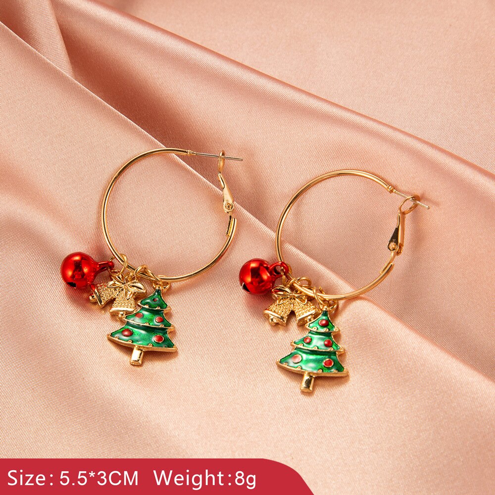 8Seasons Christmas Tree Snowflake Wreath Bell Hoop Earrings Women Multicolor Xmas ，1 Set /1 Pair: 3