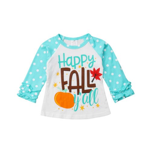 Toddler baby pige dreng glad efterår efterår bomuld brev tøj langærmet fest toppe t-shirt pop outfits 0-7t: 6-7 år