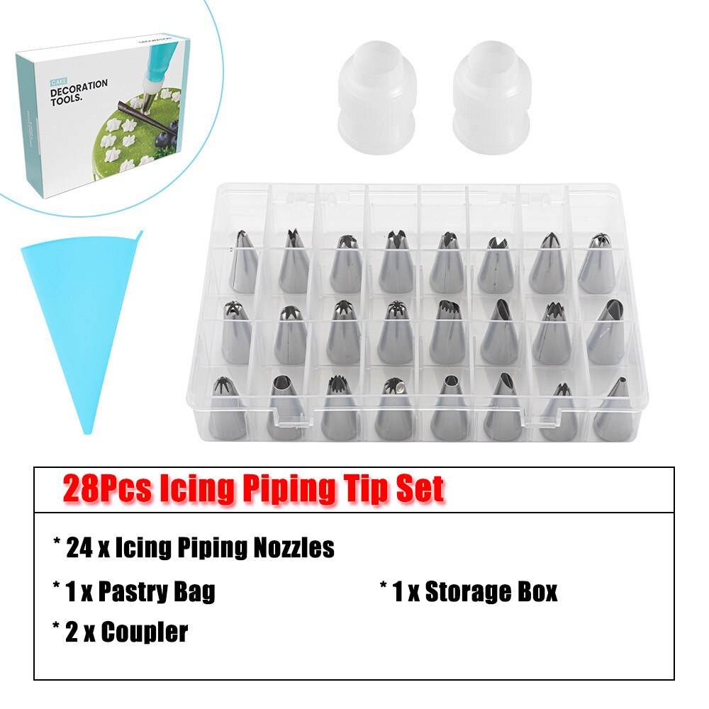 33/37/42Pcs Cake Gereedschap Icing Piping Tips Nozzle Set Cake Decorating Gereedschap Set Met Siliconen Patry tas Taart Schraper Bloem Nail: 9168