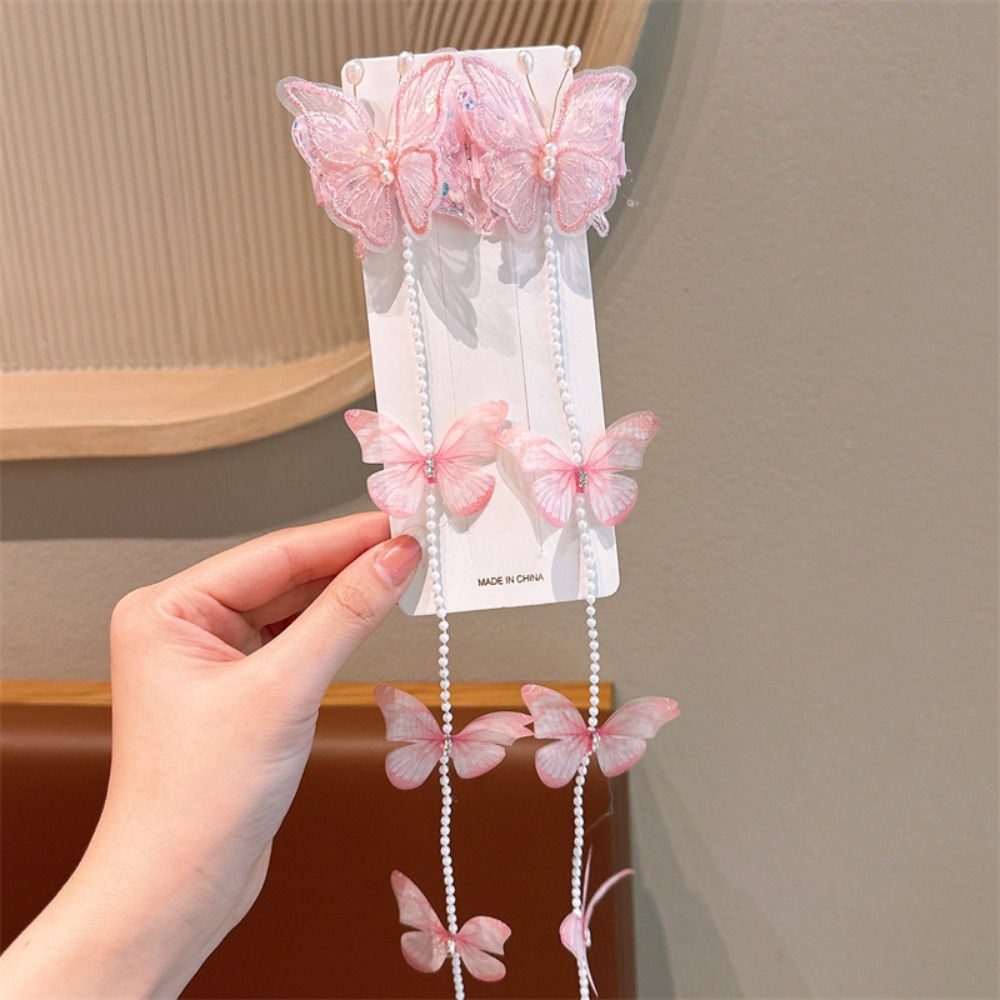 Horquilla trenzada con perlas de malla para niña, pasadores con borlas coloridas, cadena para el cabello trenzada: Gris