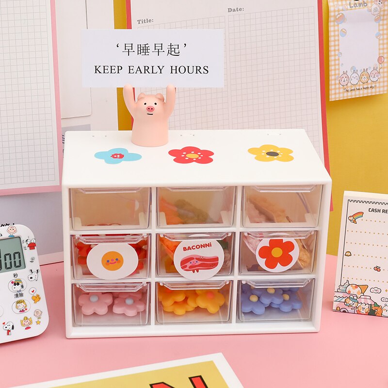 3 Color Durable Cartoon 9 Grids Drawer Jewelry Eraser Tape Lipstick Stationery Storage Box Office Desk School Household H6399