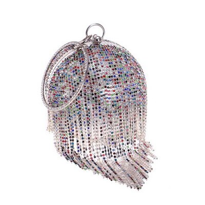 SEKUSA Tassel Rhinestones Women Evening Bags Chain Shoulder Lady Purse Handbags Diamonds Round Wedding Party Clutch Bags: YM8101colorsilver