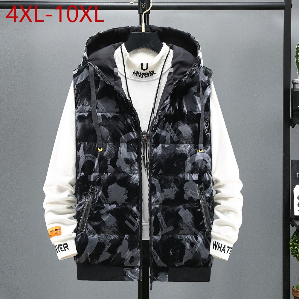 Men&#39;s Winter Vest Double-sided Sleeveless Jacket Reversible Hooded Camouflage Vest Plus Large Size 10XL Windproof Warm Waistcoat