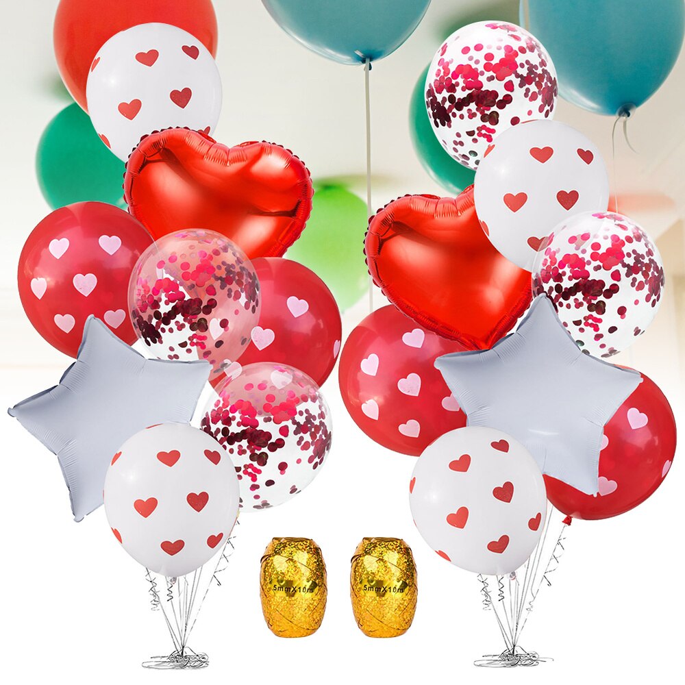 Pack of 18 Valentine Decorations Balloons Kit Heart and Star Shape Balloons Glitter Confetti Heart Latex Balloons Valentines Day