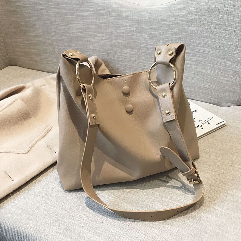 Grote capaciteit dames schoudertassen dames tassen pu leer casual messenger bags casual dames handtassen sac a hobos: Khaki