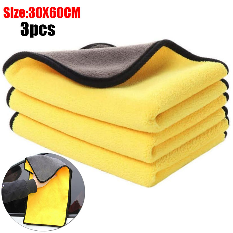 3 Stuks Microfiber Car Cleaning Handdoeken Wasstraat Drogen Doek Zomen Microfiber Handdoek Zorg Washandje Auto Detaillering Accessoires: Goud