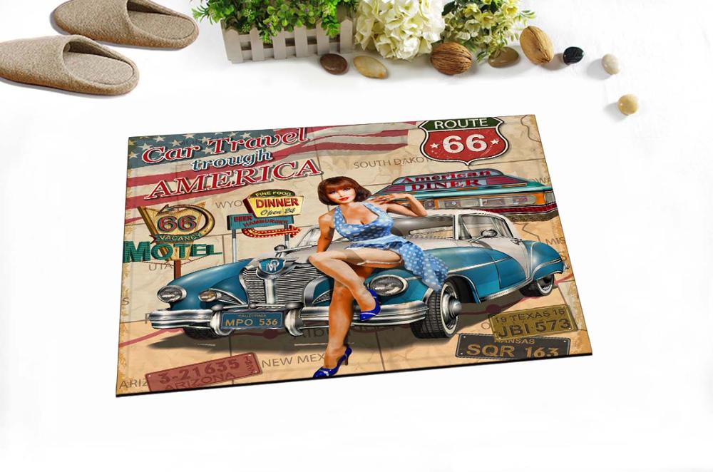 Lb 60*40 vintage historisk rute 66 us biler motorcykel badeværelse tæppe gulvmåtte dørmåtte køkken toilet tæppe til mand stue: 7157 sexet pige