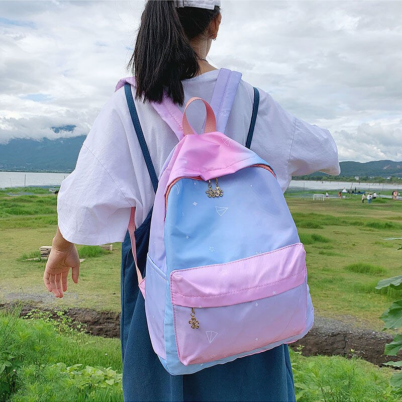 Fresh Blue School bags for Girls Oxford Cloth Gradient Women Backpack Boys Starry Sky Schoolbag