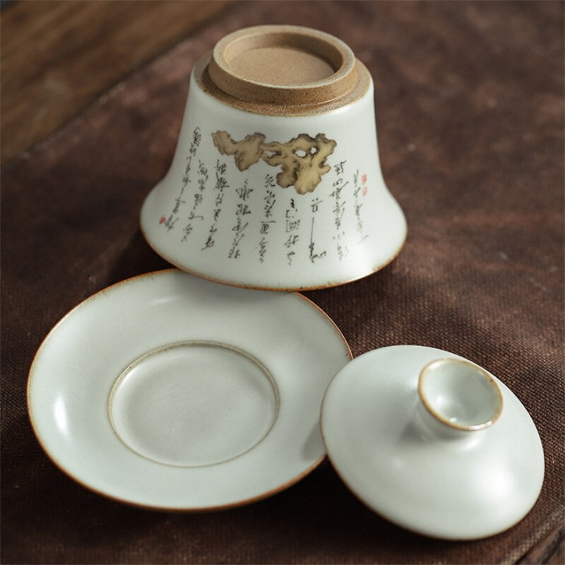 Large Jingdezhen Kiln Retro Ceramic Hand-painted Persimmon Kung Fu Gaiwan Handmade Porcelain Tea Tureen Office Tea Cup Drinkware