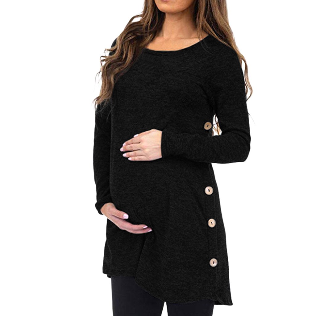 Women T-Shirt Nursing Hoodies Pregnant Women Sweater Long-Sleeved Tops Solid Casual Maternity Blouse Button Side Clothes ##4: XL