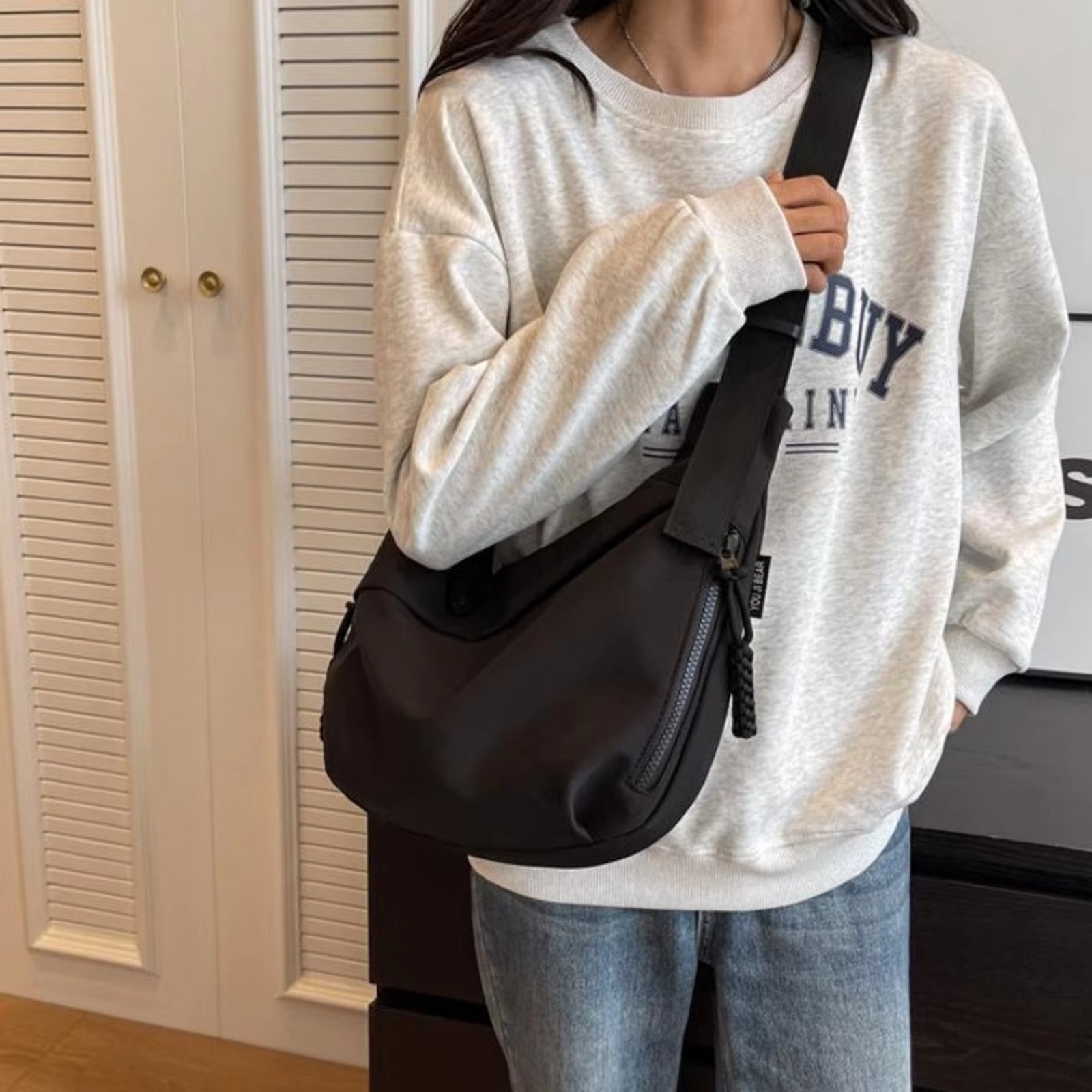 Bolsa crossbody de lona casual para mulheres designer preto/branco/vermelho bolsas de ombro grande capacidade tote masculino bolsa de compras de viagem 2025