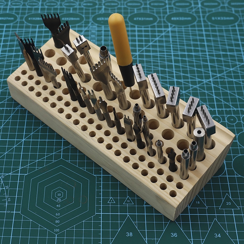 46/98 holes Pine Wooden Leather craft Rack Stand DIY Carving Punching Tools Holder Organizer Storing Leather Tool Storage Box